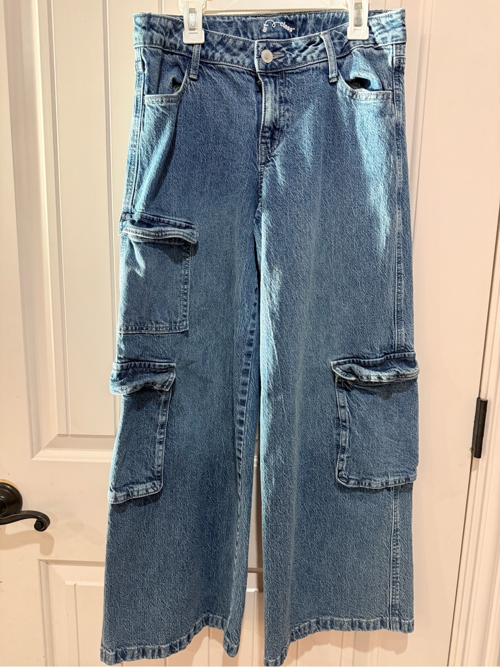 art class Wide-Leg Dark Wash Girls Cargo Jeans